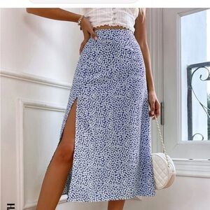 Blue and white floral skirt